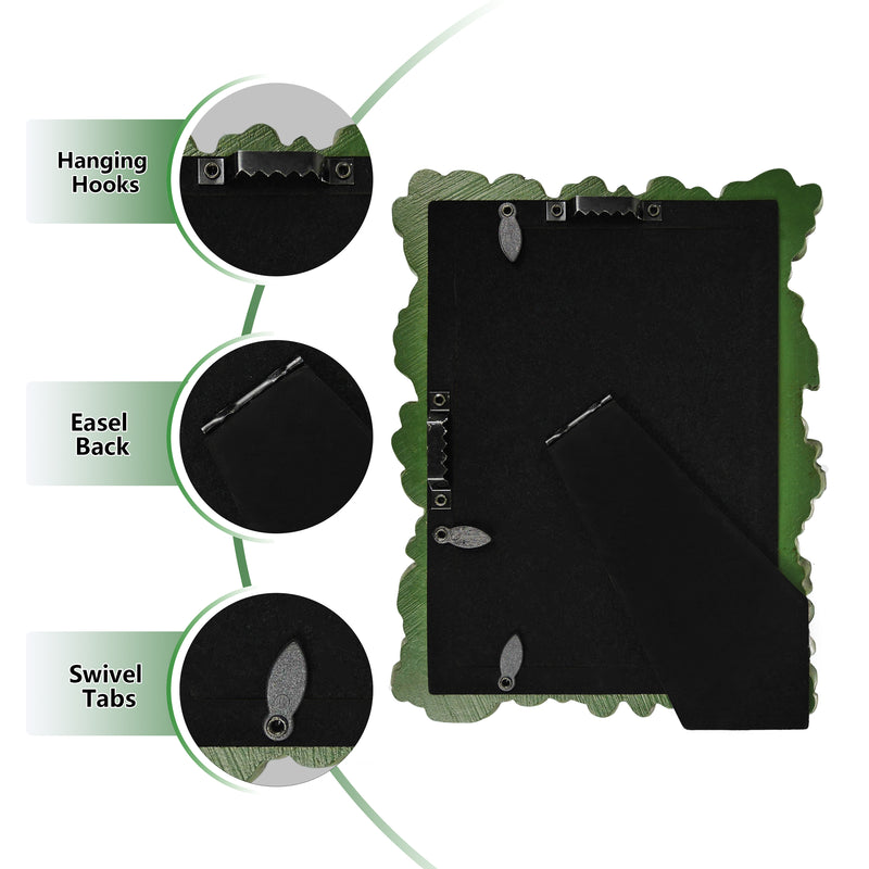 Green Picture Frame 4x6, Hand-Crafted Asymmetric Floral Border Vintage Frames for Home Decor or Gifting