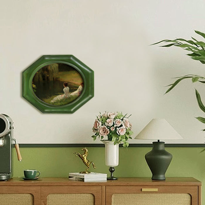 Octagon Picture Frame with Elegant Green Finish, Vintage Home Decor