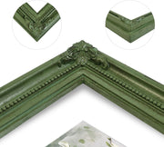 Green vintage 8x10 picture frame matted for 5x7 image, floral beaded border for wall and tabletop display