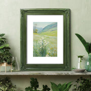 Green vintage 8x10 picture frame matted for 5x7 image, floral beaded border for wall and tabletop display