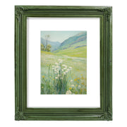 Green vintage 8x10 picture frame matted for 5x7 image, floral beaded border for wall and tabletop display