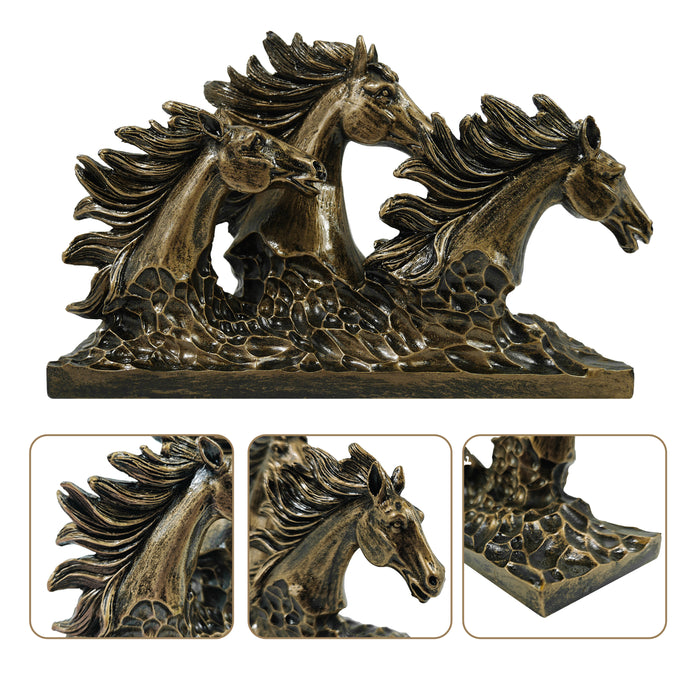 Running Horses Sculpture, Horse Bust Statue with Antique Brass Finish, Perfect for Home, Office, or Gift Ideas
