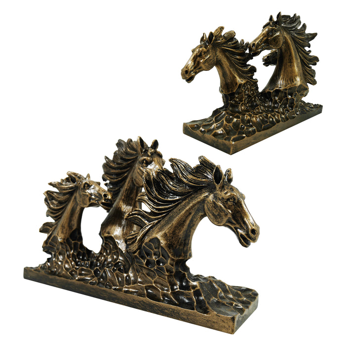 Running Horses Sculpture, Horse Bust Statue with Antique Brass Finish, Perfect for Home, Office, or Gift Ideas