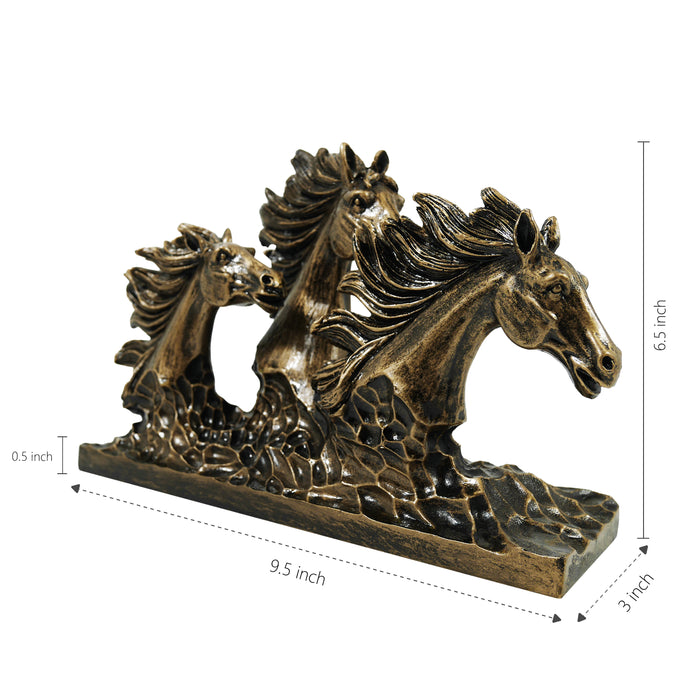 Running Horses Sculpture, Horse Bust Statue with Antique Brass Finish, Perfect for Home, Office, or Gift Ideas