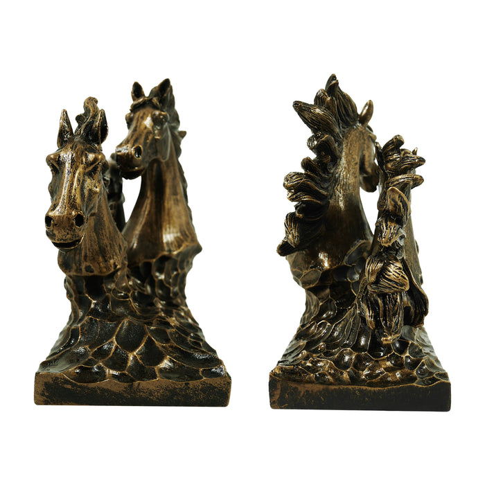 Running Horses Sculpture, Horse Bust Statue with Antique Brass Finish, Perfect for Home, Office, or Gift Ideas