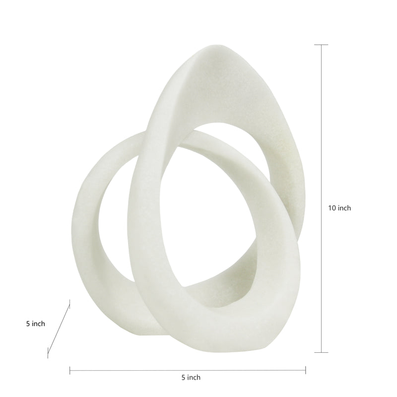 Modern Abstract Intertwined Loop Statue, 10" Tall Contemporary Shelf Table Mantel Décor, White Minimalist Sculptures for Indoor Home Office