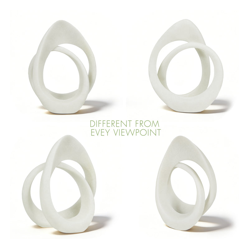 Modern Abstract Intertwined Loop Statue, 10" Tall Contemporary Shelf Table Mantel Décor, White Minimalist Sculptures for Indoor Home Office