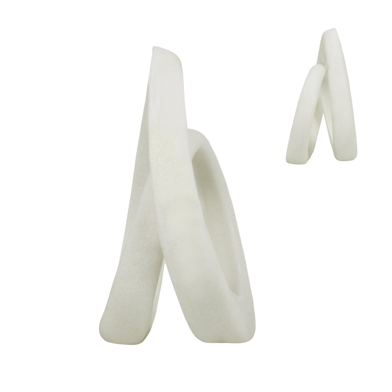 Modern Abstract Intertwined Loop Statue, 10" Tall Contemporary Shelf Table Mantel Décor, White Minimalist Sculptures for Indoor Home Office