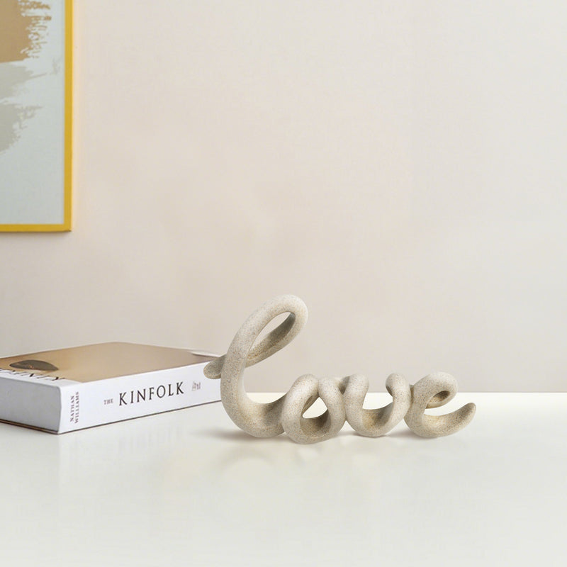 Modern Design Love Word Sculpture, Funny Letters Home Decor, Love Sign for Table Mantel Shelf, 10.5 x 6 inch, Sandstone