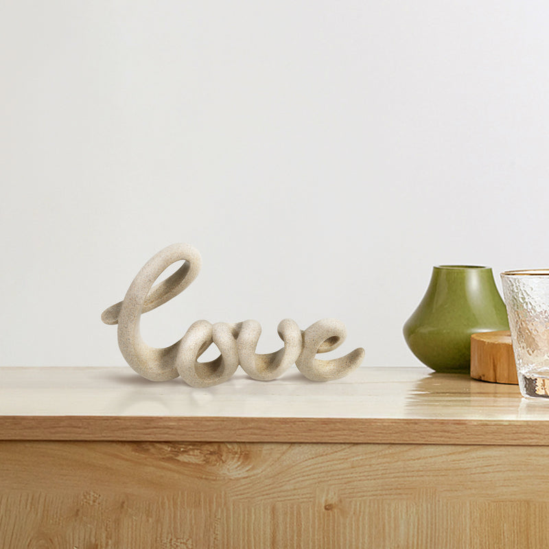 Modern Design Love Word Sculpture, Funny Letters Home Decor, Love Sign for Table Mantel Shelf, 10.5 x 6 inch, Sandstone