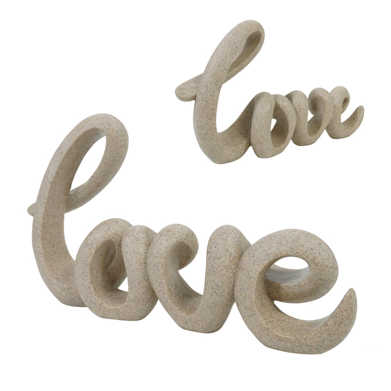 Modern Design Love Word Sculpture, Funny Letters Home Decor, Love Sign for Table Mantel Shelf, 10.5 x 6 inch, Sandstone