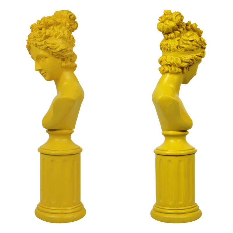 Modern Classical Lady Bust Statue, Yellow Decorative Sculpture Accent Décor for Shelves Desks Mantels, 12.5'' Tall Resin Female Figure on Pedesta Sculpture