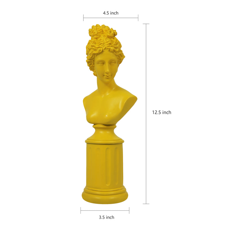 Modern Classical Lady Bust Statue, Yellow Decorative Sculpture Accent Décor for Shelves Desks Mantels, 12.5'' Tall Resin Female Figure on Pedesta Sculpture