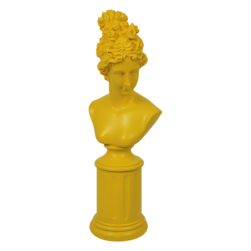 Modern Classical Lady Bust Statue, Yellow Decorative Sculpture Accent Décor for Shelves Desks Mantels, 12.5'' Tall Resin Female Figure on Pedesta Sculpture