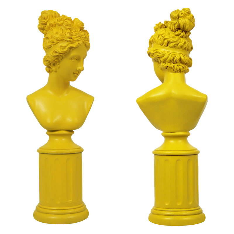 Modern Classical Lady Bust Statue, Yellow Decorative Sculpture Accent Décor for Shelves Desks Mantels, 12.5'' Tall Resin Female Figure on Pedesta Sculpture