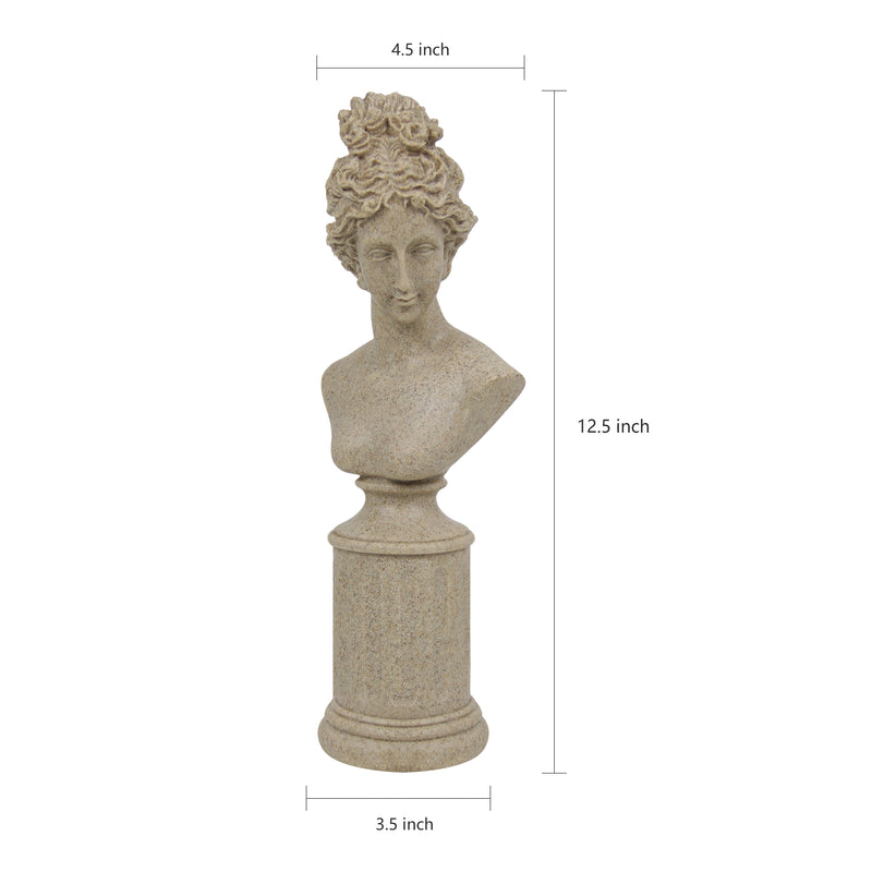 Lady Bust Sculpture 12.5'' Tall, Modern Classical Decorative Statue Accent Décor for Living Rooms Entryways, Sand Beige Female Figure on Pedestal