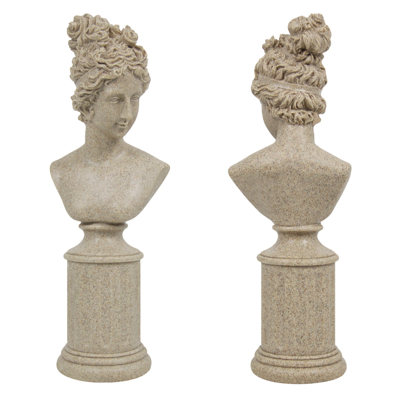 Lady Bust Sculpture 12.5'' Tall, Modern Classical Decorative Statue Accent Décor for Living Rooms Entryways, Sand Beige Female Figure on Pedestal