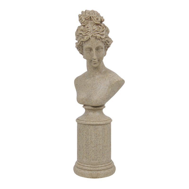 Lady Bust Sculpture 12.5'' Tall, Modern Classical Decorative Statue Accent Décor for Living Rooms Entryways, Sand Beige Female Figure on Pedestal