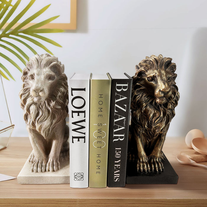 Lion Statues, Lion Sculptures for Mantel Table Shelf Decor, Lion Shaped Bookends, 13'' Tall