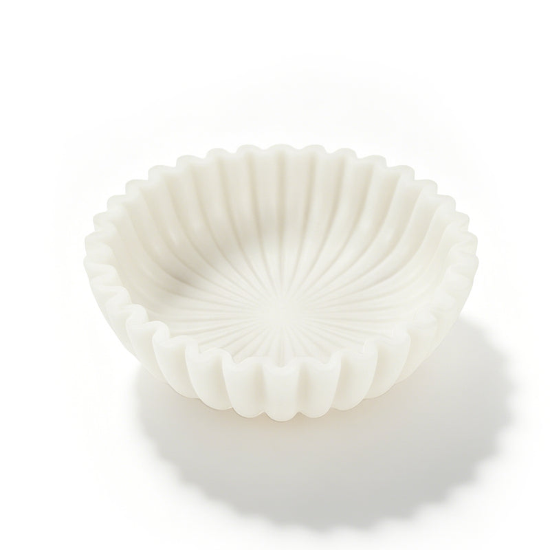 White Decorative Bowl, Marble Style Catchall Bowl for Entryway Console Coffee Table Shelf, 10” Scalloped Fluted Decorative Centerpiece