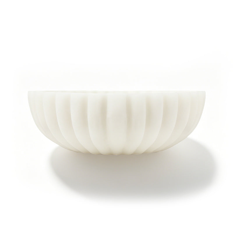 White Decorative Bowl, Marble Style Catchall Bowl for Entryway Console Coffee Table Shelf, 10” Scalloped Fluted Decorative Centerpiece