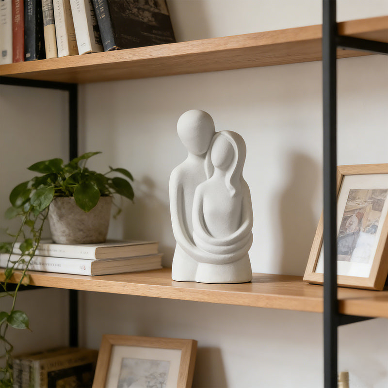 Minimalist Embracing Couple Statue, 8 Inch Romantic Resin Sculpture Figurine for Shelf Tabletop Decor, Anniversary Wedding Gift