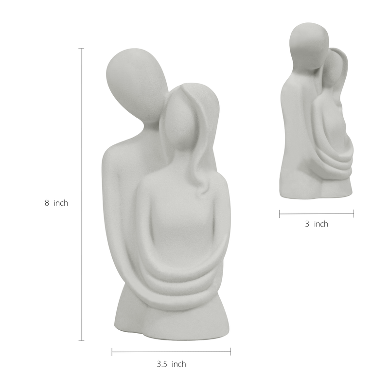 Minimalist Embracing Couple Statue, 8 Inch Romantic Resin Sculpture Figurine for Shelf Tabletop Decor, Anniversary Wedding Gift