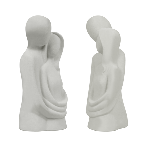 White — Minimalist Embracing Couple Statue, 8 inch Romantic Resin Sculpture