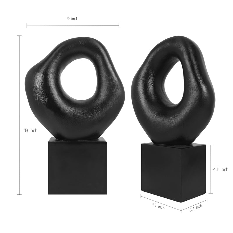 Minimalist Tabletop Decor for Living Room Shelf Bookshelf Office, Black Asymmetrical Organic Form Statue with Cube Base, 13” Tall Modern Abstract Hollow Sculptures