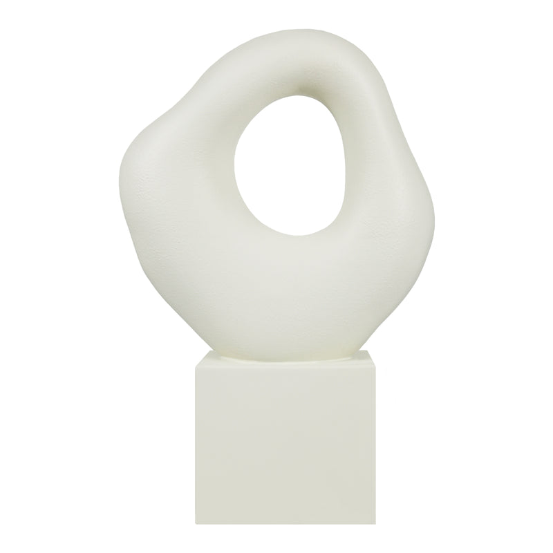 Minimalist Tabletop Decor for Living Room Shelf Bookshelf Office, White Asymmetrical Organic Form Statue with Cube Base, 13” Tall Modern Abstract Hollow Sculptures