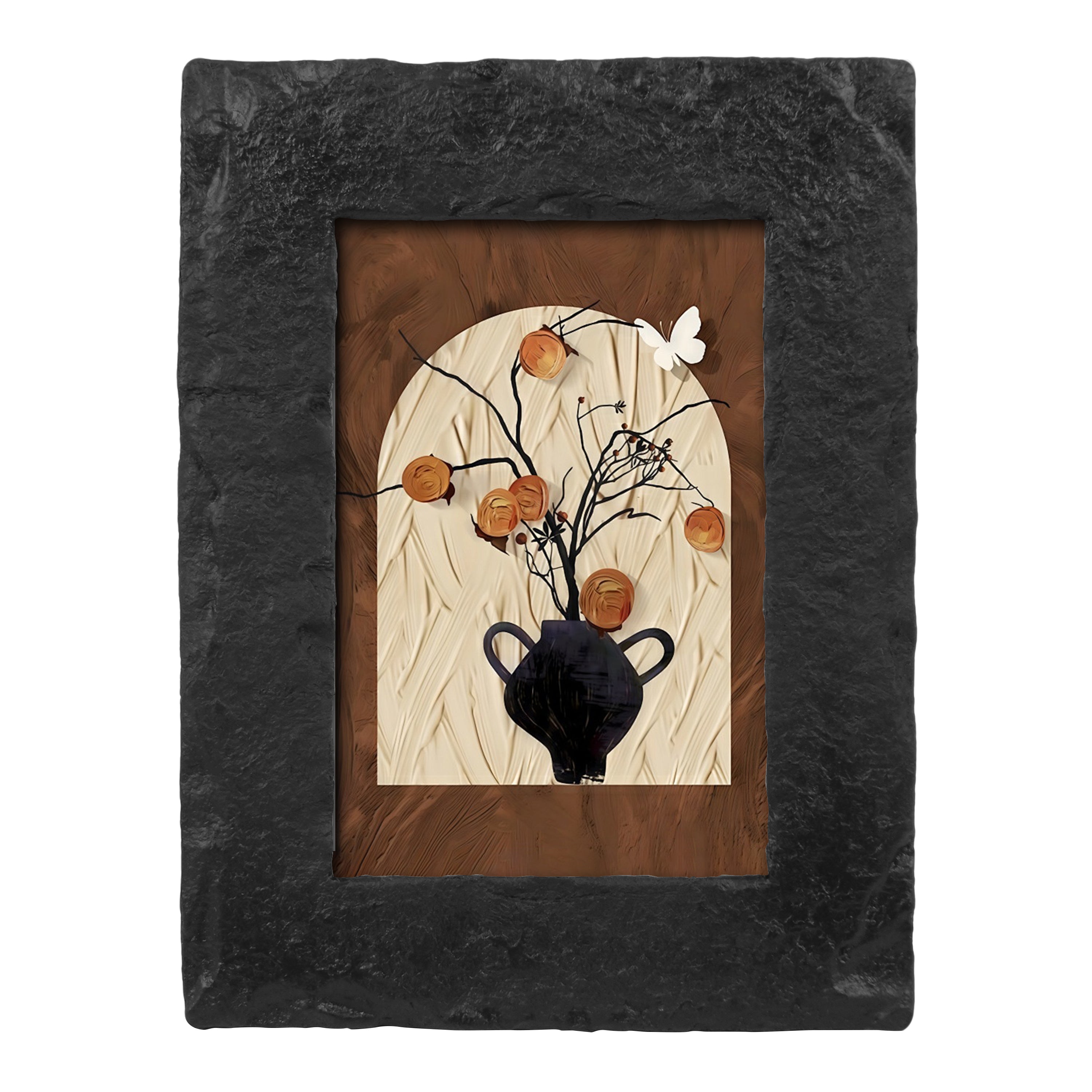 額縁 Picture Stone with Frame 4x6 Minimalist Picture Frame, Chiseled Stone Carved Texture