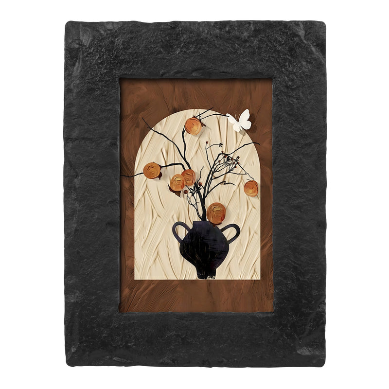 Minimalist Black Picture Frame 4x6, Modern Photo Frame for Desktop or Wall Display, Hand-Painted Carved Border with Chiseled Texture