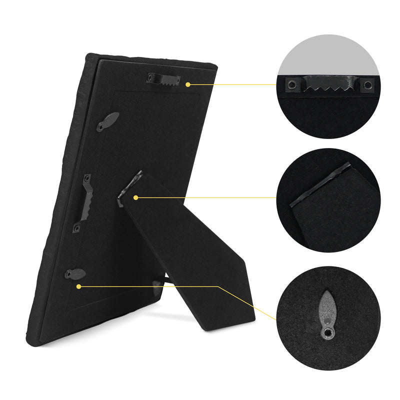 Minimalist Black Picture Frame 4x6, Modern Photo Frame for Desktop or Wall Display, Hand-Painted Carved Border with Chiseled Texture