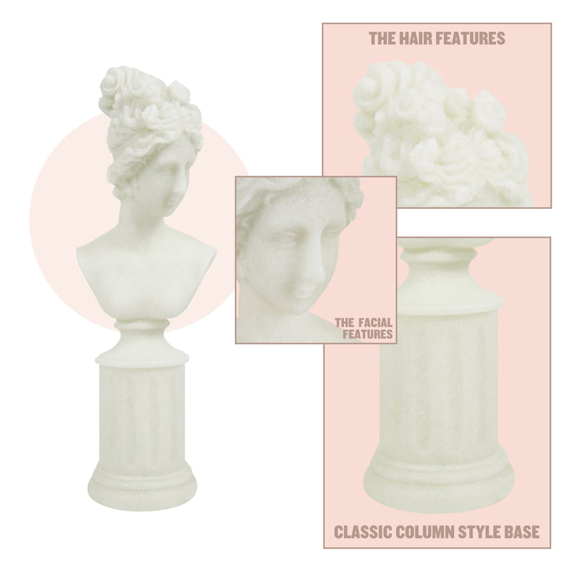 Modern Classical Lady Bust Statue, 12.5'' Tall Sculpture White Female Figure on Pedestal for Shelf Console Tabletop Mantel, French Style Home Office Décor