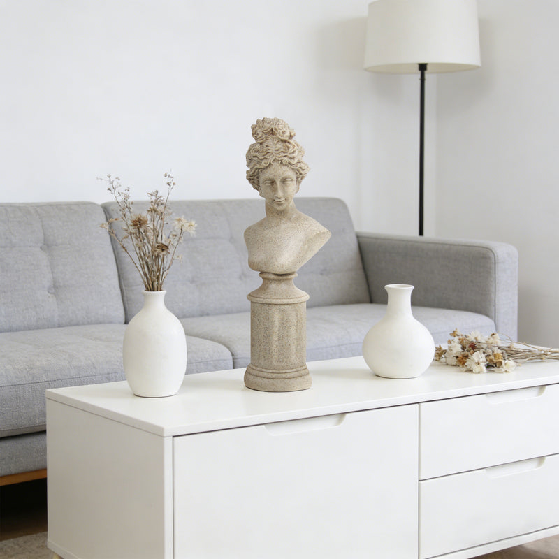 Lady Bust Sculpture 12.5'' Tall, Modern Classical Decorative Statue Accent Décor for Living Rooms Entryways, Sand Beige Female Figure on Pedestal