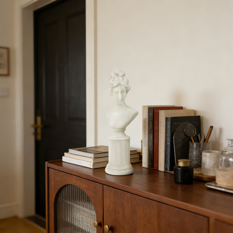 Modern Classical Lady Bust Statue, 12.5'' Tall Sculpture White Female Figure on Pedestal for Shelf Console Tabletop Mantel, French Style Home Office Décor