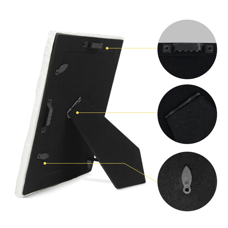 White Picture Frame 4x6, Modern Minimalist Frame for Tabletop and Wall Display, Carved Border with Chiseled Stone Look