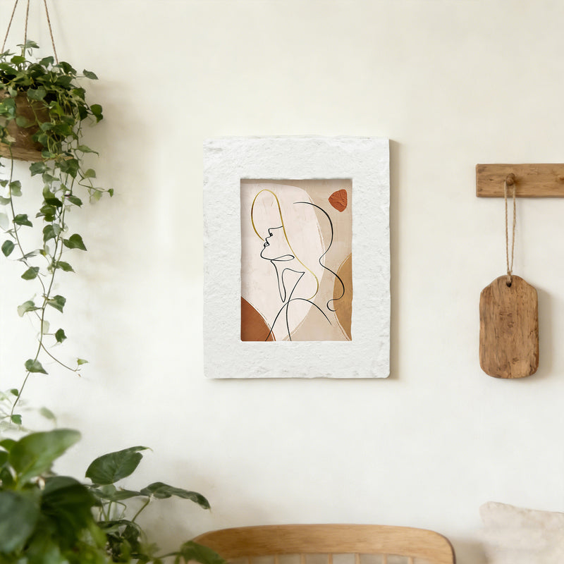 White Picture Frame 4x6, Modern Minimalist Frame for Tabletop and Wall Display, Carved Border with Chiseled Stone Look