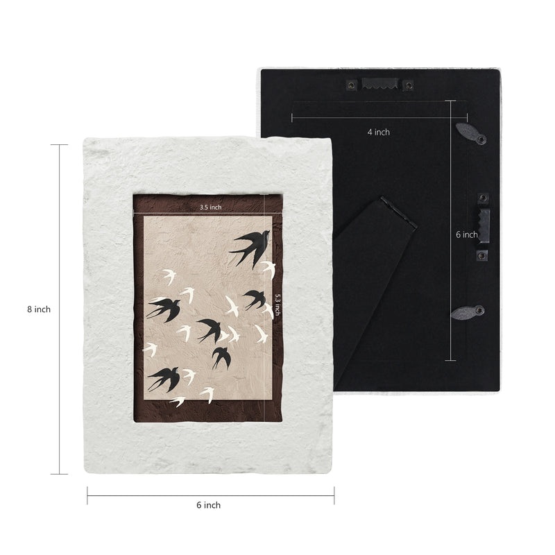 White Picture Frame 4x6, Modern Minimalist Frame for Tabletop and Wall Display, Carved Border with Chiseled Stone Look