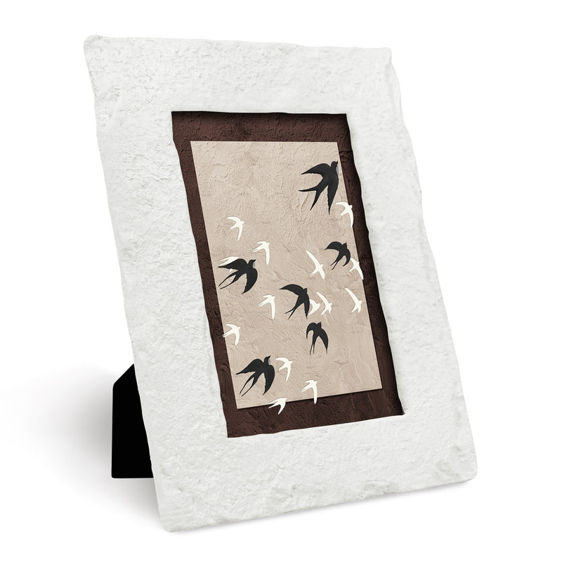 White Picture Frame 4x6, Modern Minimalist Frame for Tabletop and Wall Display, Carved Border with Chiseled Stone Look