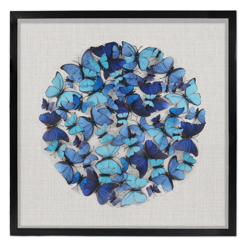 Morpho Butterflies Wall Art Décor Black Frame w/ Glass Cover