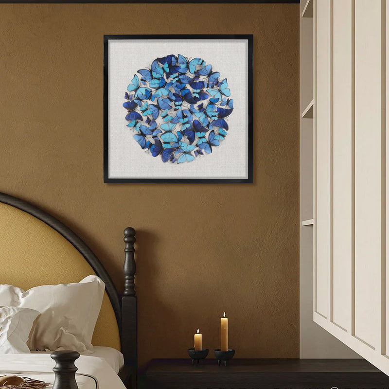 Morpho Butterflies Wall Art Décor Black Frame w/ Glass Cover
