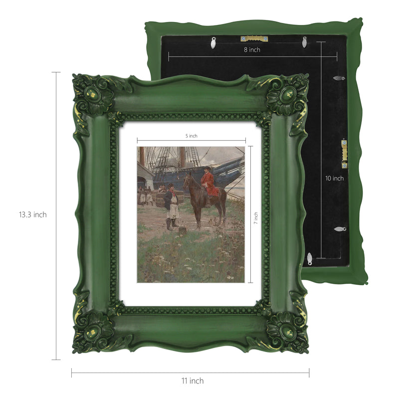8x10 Picture Frame with Mat for 5x7, Vintage Inspired Wall and Tabletop Photo Frames, Baroque Style Home Decor