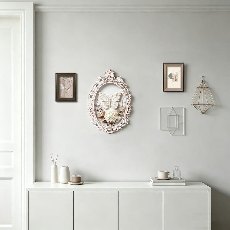 Distressed White Ornate Frame 13x18 in, 10x13.5 Oval Opening, Shabby Chic Style Open Back Resin Frame for DIY Crafts, Canvas Art, Wall Decor