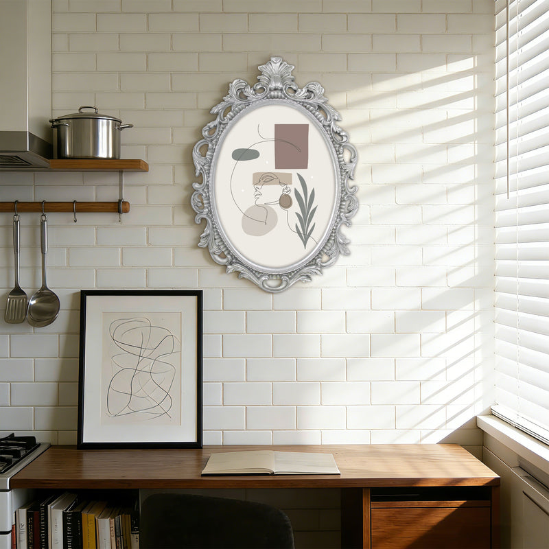 Antique Silver Ornate Frame 13x18 in, 10x13.5 Oval Opening, Vintage Style Open Back Resin Frame for DIY Crafts, Canvas Art, Wall Decor