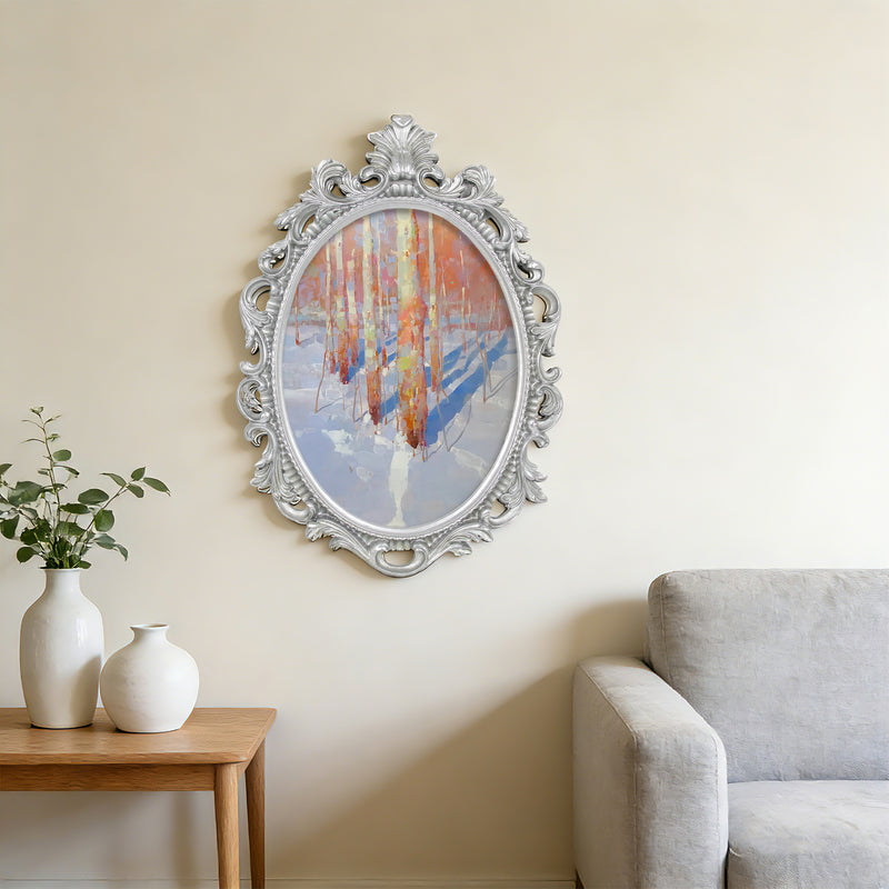 Antique Silver Ornate Frame 13x18 in, 10x13.5 Oval Opening, Vintage Style Open Back Resin Frame for DIY Crafts, Canvas Art, Wall Decor