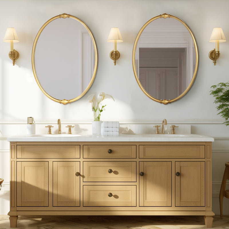 Gold Oval Bathroom Mirror 24x32 inch, Traditional Accent Mirrors for Living Room Hallway Entryway