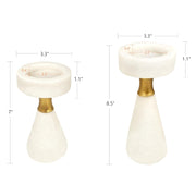 White pillar candle holders with sparkling accents forfor centerpieces, mantels, weddings, or gifts.