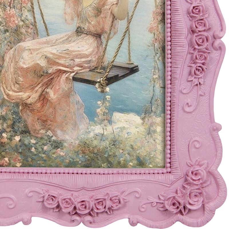 4x6 Picture Frame with Hand-Carved Rose Flower Border, Vintage Wall and Tabletop Display