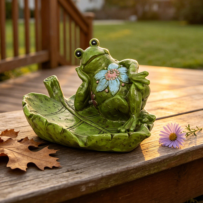 Solar Outdoor Garden Statue for Patio Table Porch Pathway Yard Decor, Relaxing Frog Sculpture with LED Lights